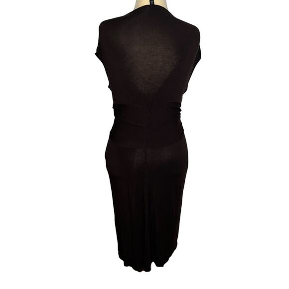 Lafayette 148 New York Brown Twist-front Scoop Neck Midi Dress - Size 12 - Picture 3 of 8